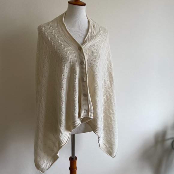 CASHMERE Vince Women's V-Neck Cashmere Cream Knitted Poncho Button-down …
